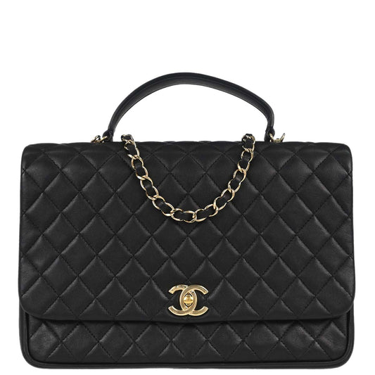 Chanel 2018 Black Lambskin Top Handle 2way Shoulder Handbag
