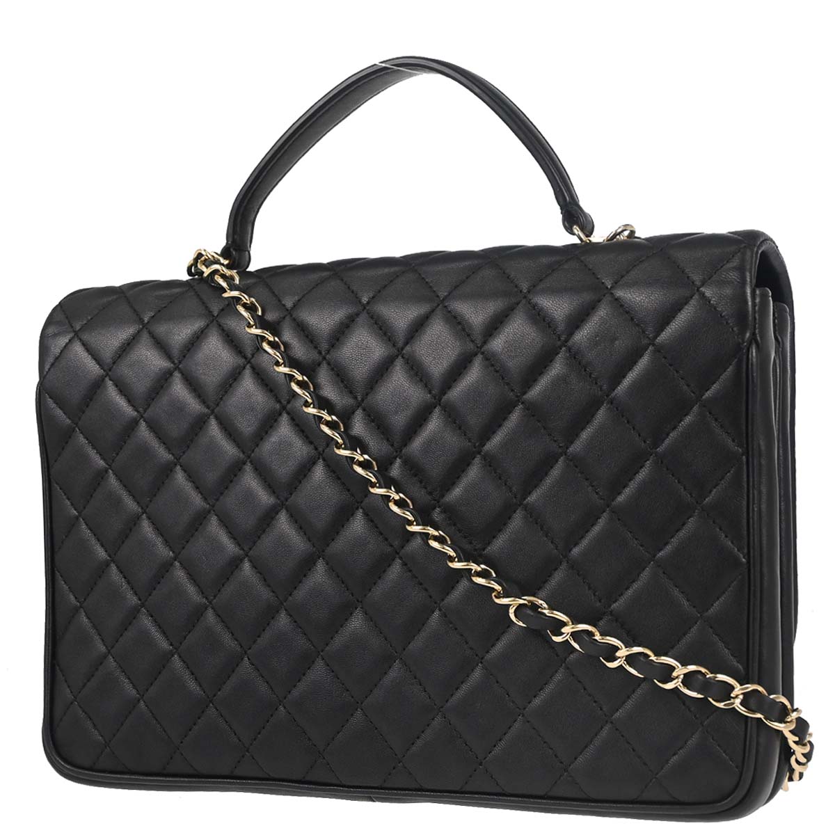 Chanel 2018 Black Lambskin Top Handle 2way Shoulder Handbag