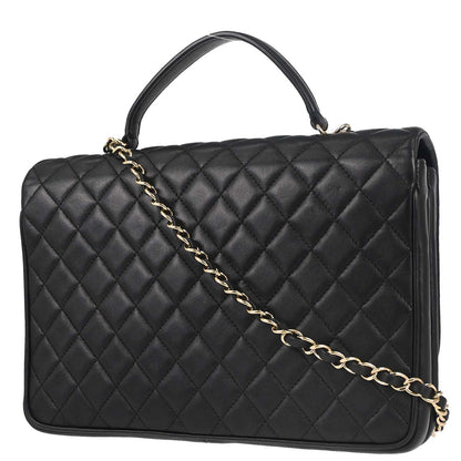 Chanel 2018 Black Lambskin Top Handle 2way Shoulder Handbag