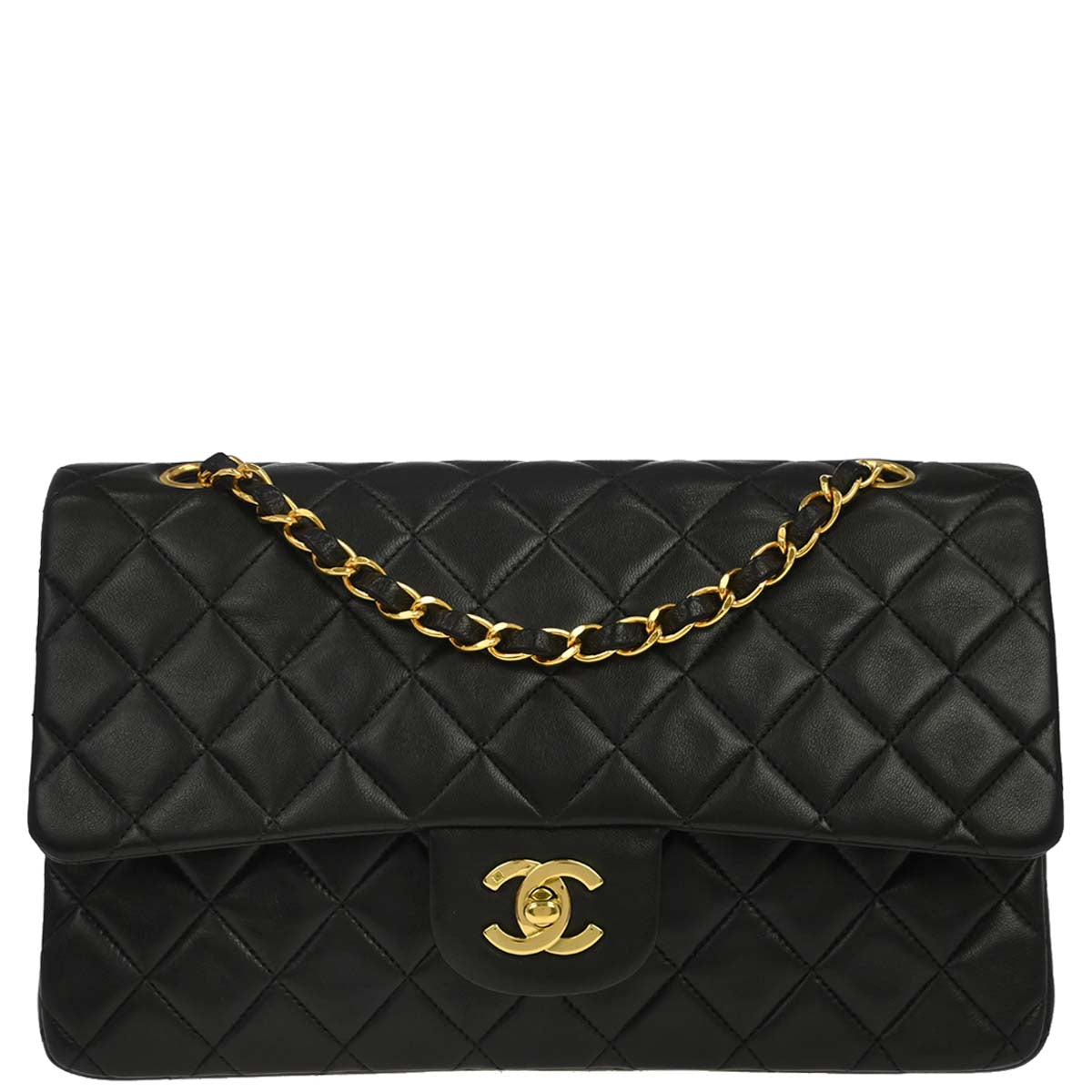 Chanel 1991-1994 Black Lambskin Medium Classic Double Flap Shoulder Bag