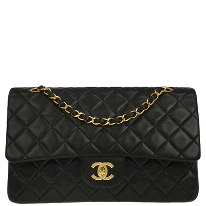 Chanel 1991-1994 Black Lambskin Medium Classic Double Flap Shoulder Bag