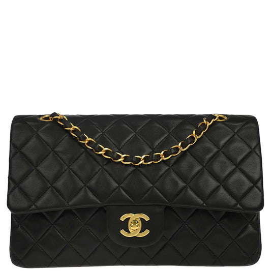 Chanel 1991-1994 Black Lambskin Medium Classic Double Flap Shoulder Bag