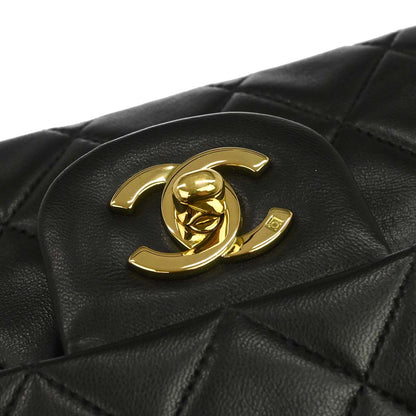 Chanel 1991-1994 Black Lambskin Medium Classic Double Flap Shoulder Bag