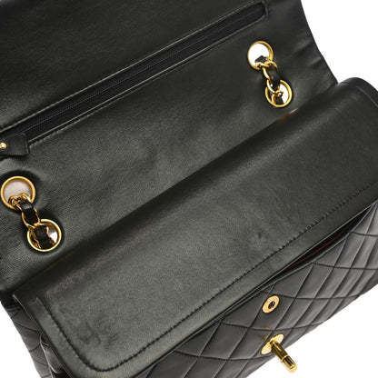 Chanel 1991-1994 Black Lambskin Medium Classic Double Flap Shoulder Bag
