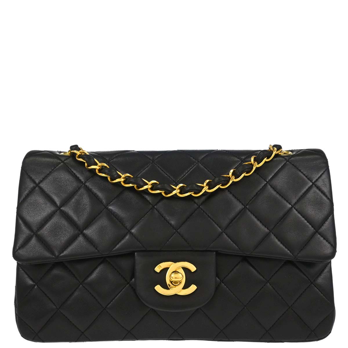 Chanel 1994-1996 Black Lambskin Small Classic Double Flap Shoulder Bag