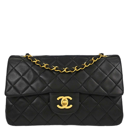 Chanel 1994-1996 Black Lambskin Small Classic Double Flap Shoulder Bag