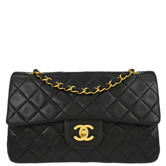 Chanel 1994-1996 Black Lambskin Small Classic Double Flap Shoulder Bag