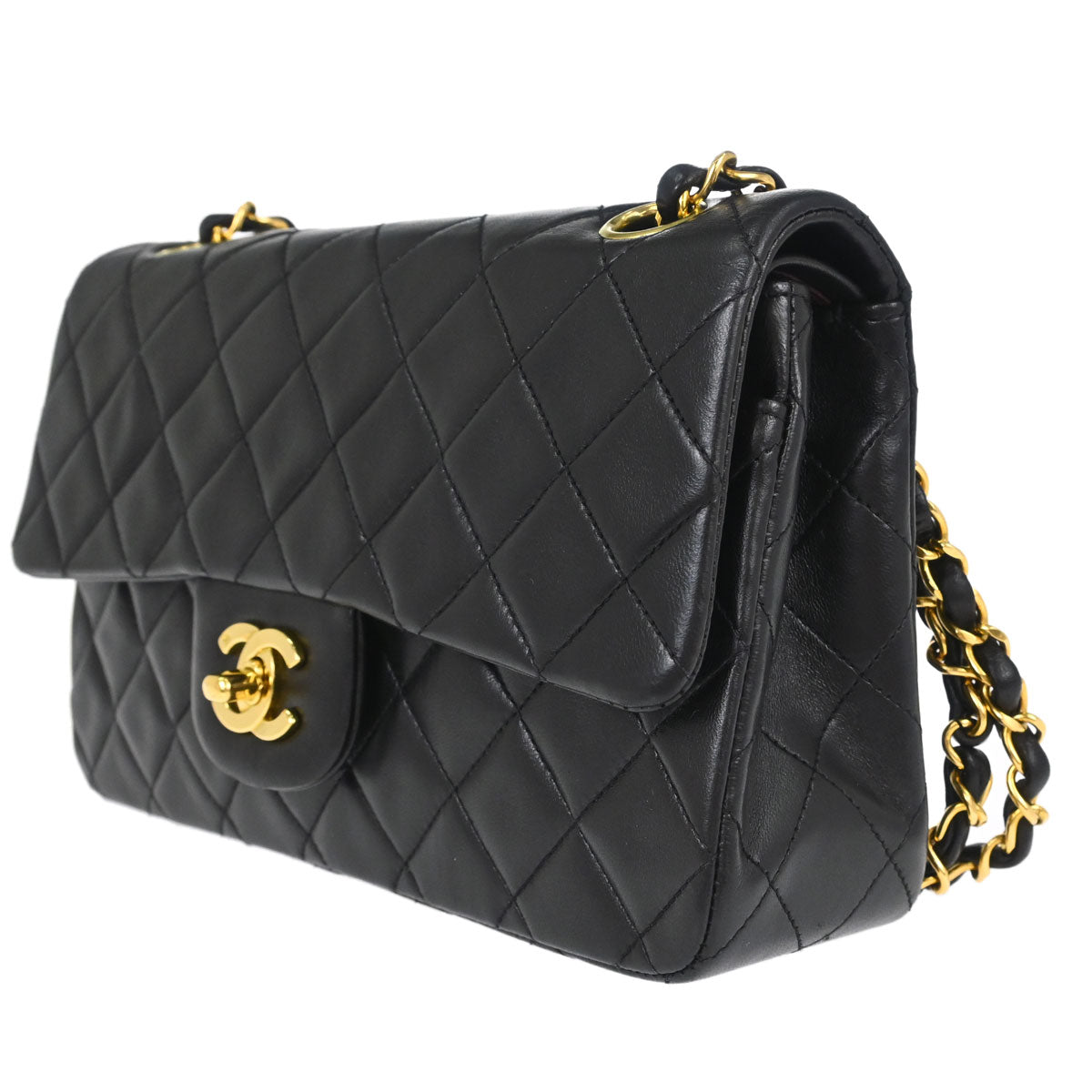 Chanel 1994-1996 Black Lambskin Small Classic Double Flap Shoulder Bag