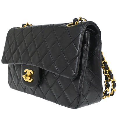 Chanel 1994-1996 Black Lambskin Small Classic Double Flap Shoulder Bag