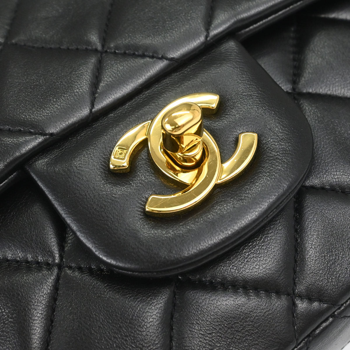 Chanel 1994-1996 Black Lambskin Small Classic Double Flap Shoulder Bag