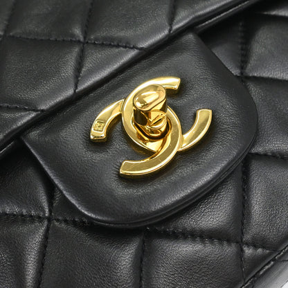 Chanel 1994-1996 Black Lambskin Small Classic Double Flap Shoulder Bag