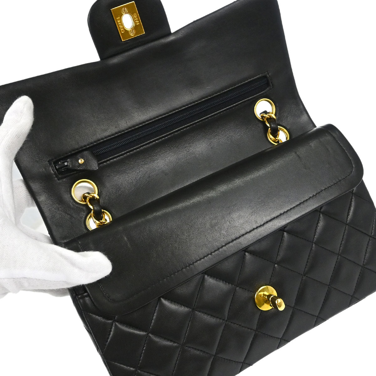 Chanel 1994-1996 Black Lambskin Small Classic Double Flap Shoulder Bag