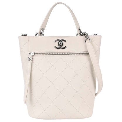 Chanel White Calfskin 2way Shoulder Bucket Handbag