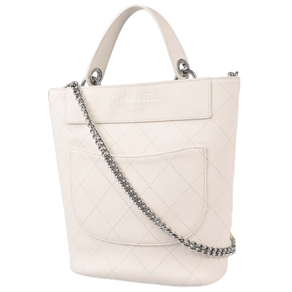Chanel White Calfskin 2way Shoulder Bucket Handbag