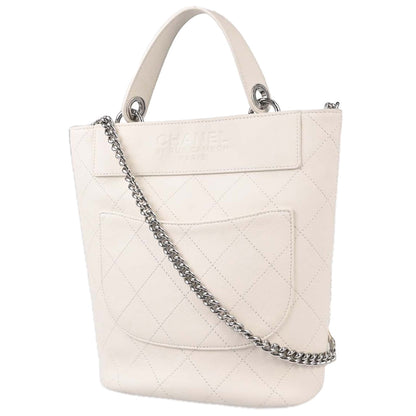 Chanel White Calfskin 2way Shoulder Bucket Handbag