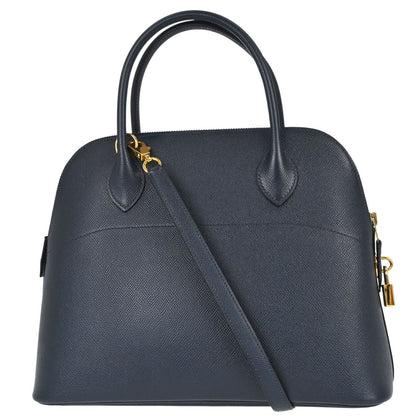 Hermes 1997 Blue Indigo Courchevel Bolide 31 2way Shoulder Handbag