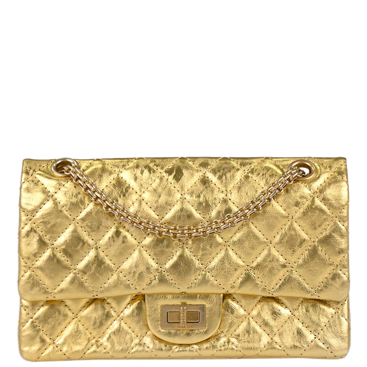 Chanel 2006-2008 Gold Calfskin 2.55 Small Classic Double Flap Shoulder Bag