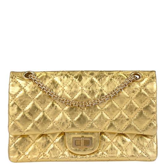 Chanel 2006-2008 Gold Calfskin 2.55 Small Classic Double Flap Shoulder Bag