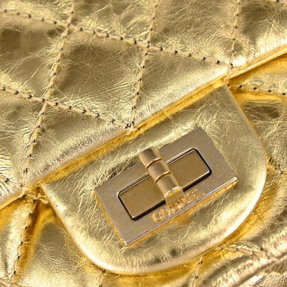 Chanel 2006-2008 Gold Calfskin 2.55 Small Classic Double Flap Shoulder Bag