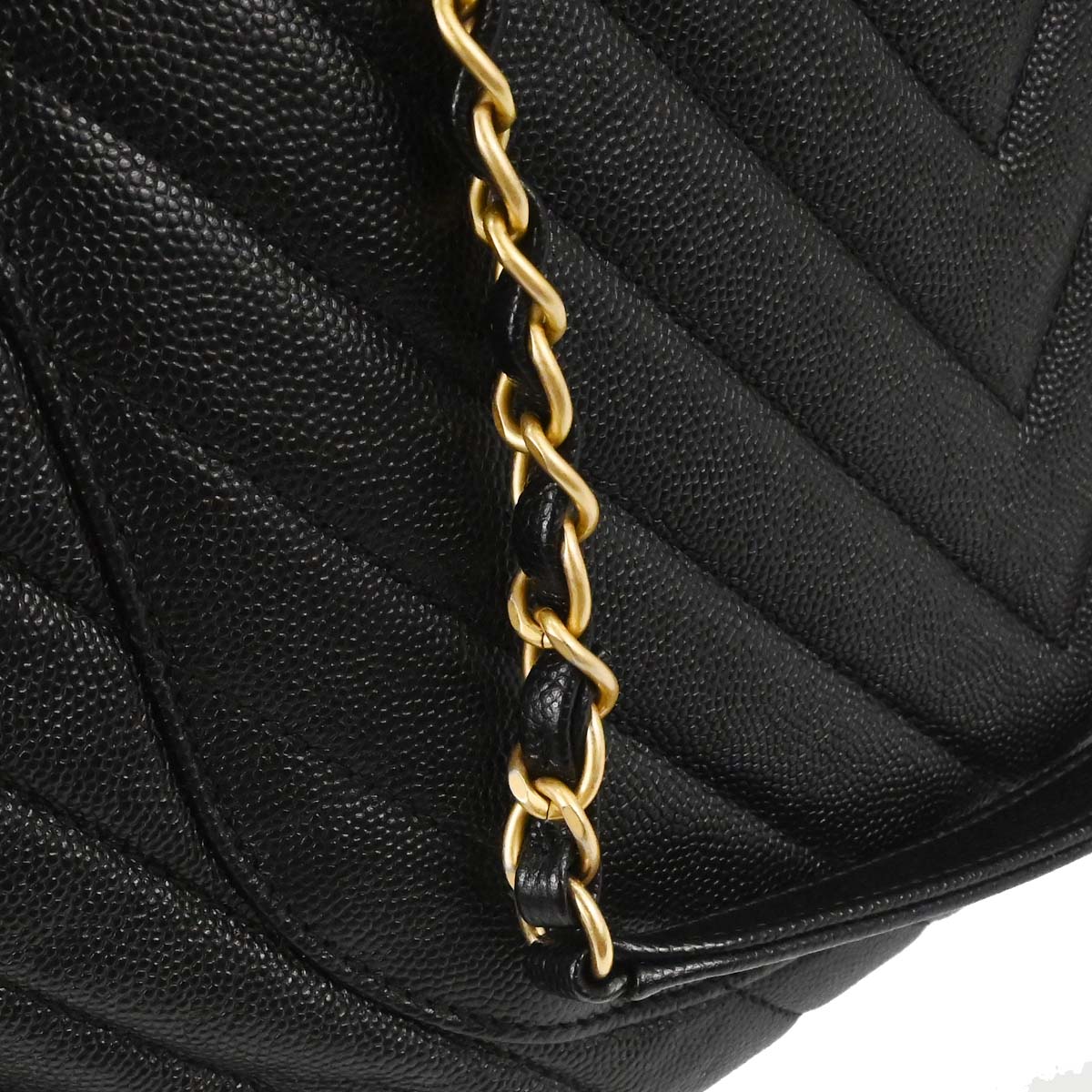 Chanel 2018-2019 Black Caviar Skin Chevron Shopping Tote 2way Shoulder Handbag