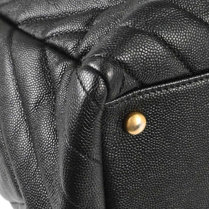 Chanel 2018-2019 Black Caviar Skin Chevron Shopping Tote 2way Shoulder Handbag