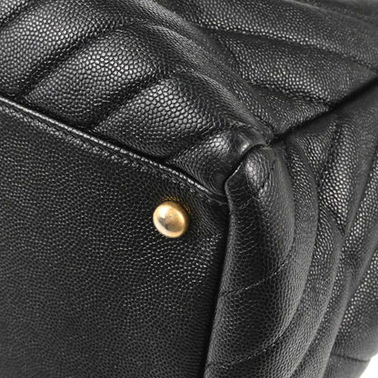Chanel 2018-2019 Black Caviar Skin Chevron Shopping Tote 2way Shoulder Handbag
