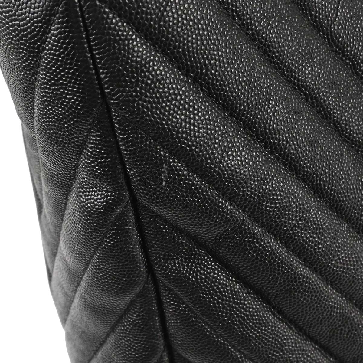 Chanel 2018-2019 Black Caviar Skin Chevron Shopping Tote 2way Shoulder Handbag