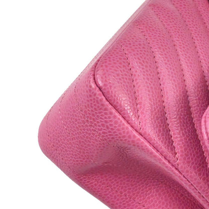 Chanel 2019 Pink Caviar Skin Chevron Medium Double Flap Shoulder Bag
