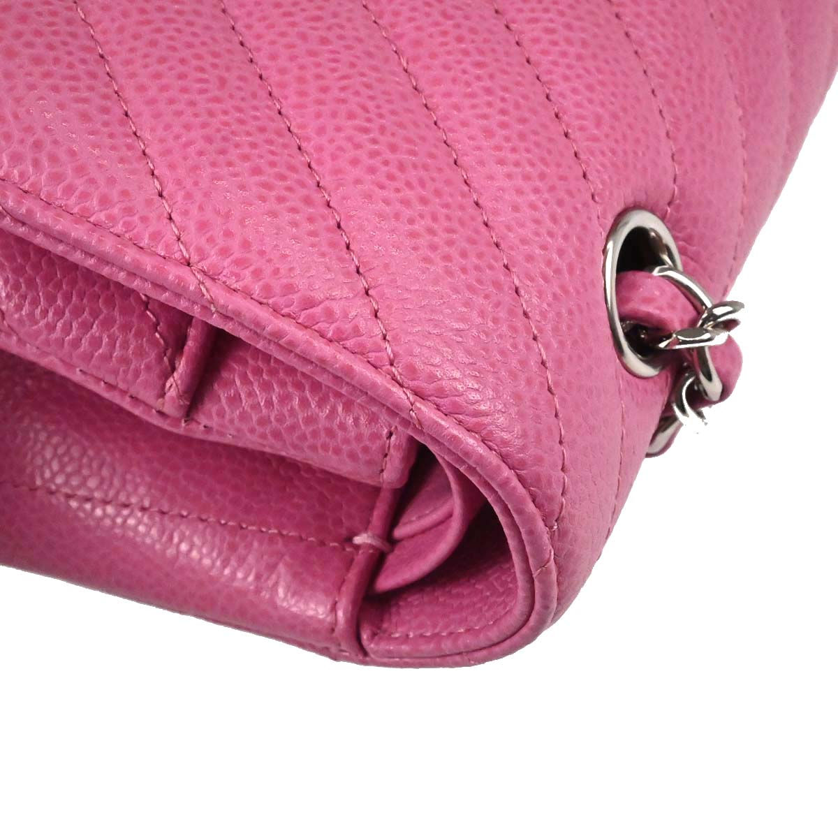 Chanel 2019 Pink Caviar Skin Chevron Medium Double Flap Shoulder Bag