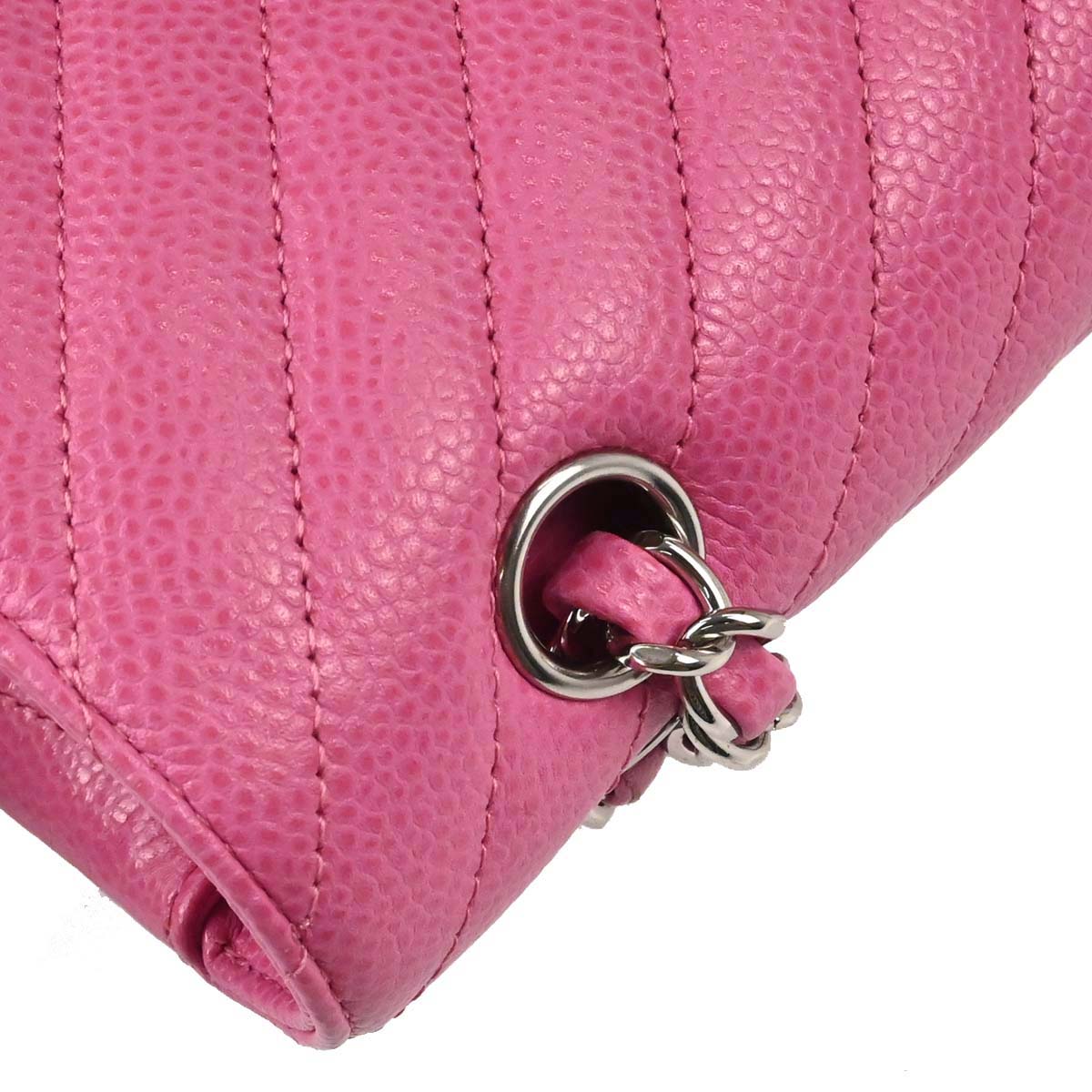 Chanel 2019 Pink Caviar Skin Chevron Medium Double Flap Shoulder Bag