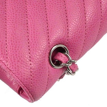 Chanel 2019 Pink Caviar Skin Chevron Medium Double Flap Shoulder Bag
