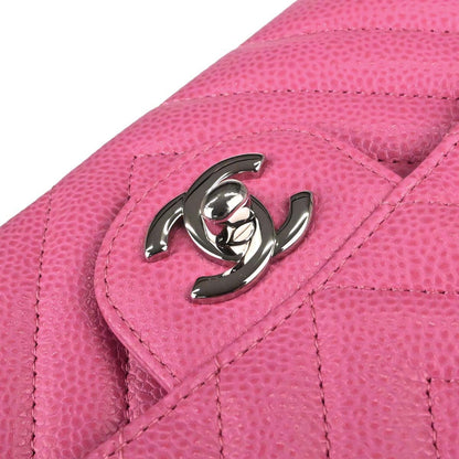 Chanel 2019 Pink Caviar Skin Chevron Medium Double Flap Shoulder Bag