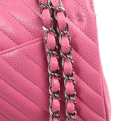 Chanel 2019 Pink Caviar Skin Chevron Medium Double Flap Shoulder Bag