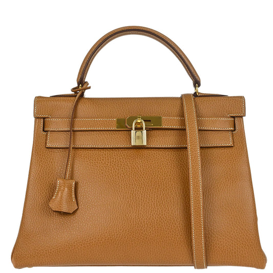 Hermes 1994 Natural Ardennes Kelly 32 Retourne 2way Shoulder Handbag