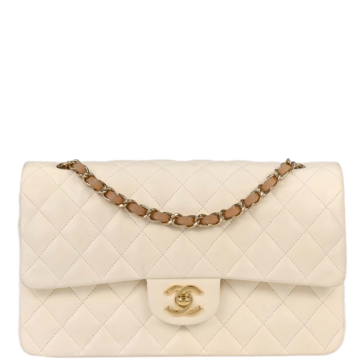Chanel 2003-2004 Ivory Lambskin Medium Classic Double Flap Shoulder Bag