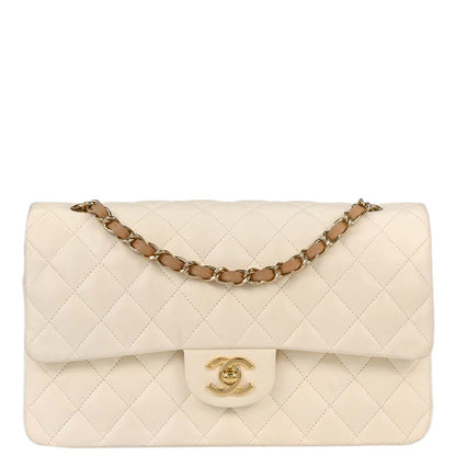 Chanel 2003-2004 Ivory Lambskin Medium Classic Double Flap Shoulder Bag
