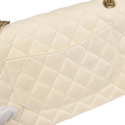 Chanel 2003-2004 Ivory Lambskin Medium Classic Double Flap Shoulder Bag