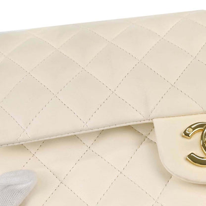 Chanel 2003-2004 Ivory Lambskin Medium Classic Double Flap Shoulder Bag