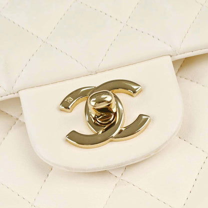 Chanel 2003-2004 Ivory Lambskin Medium Classic Double Flap Shoulder Bag