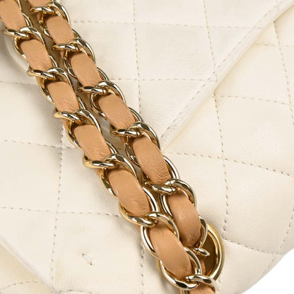 Chanel 2003-2004 Ivory Lambskin Medium Classic Double Flap Shoulder Bag