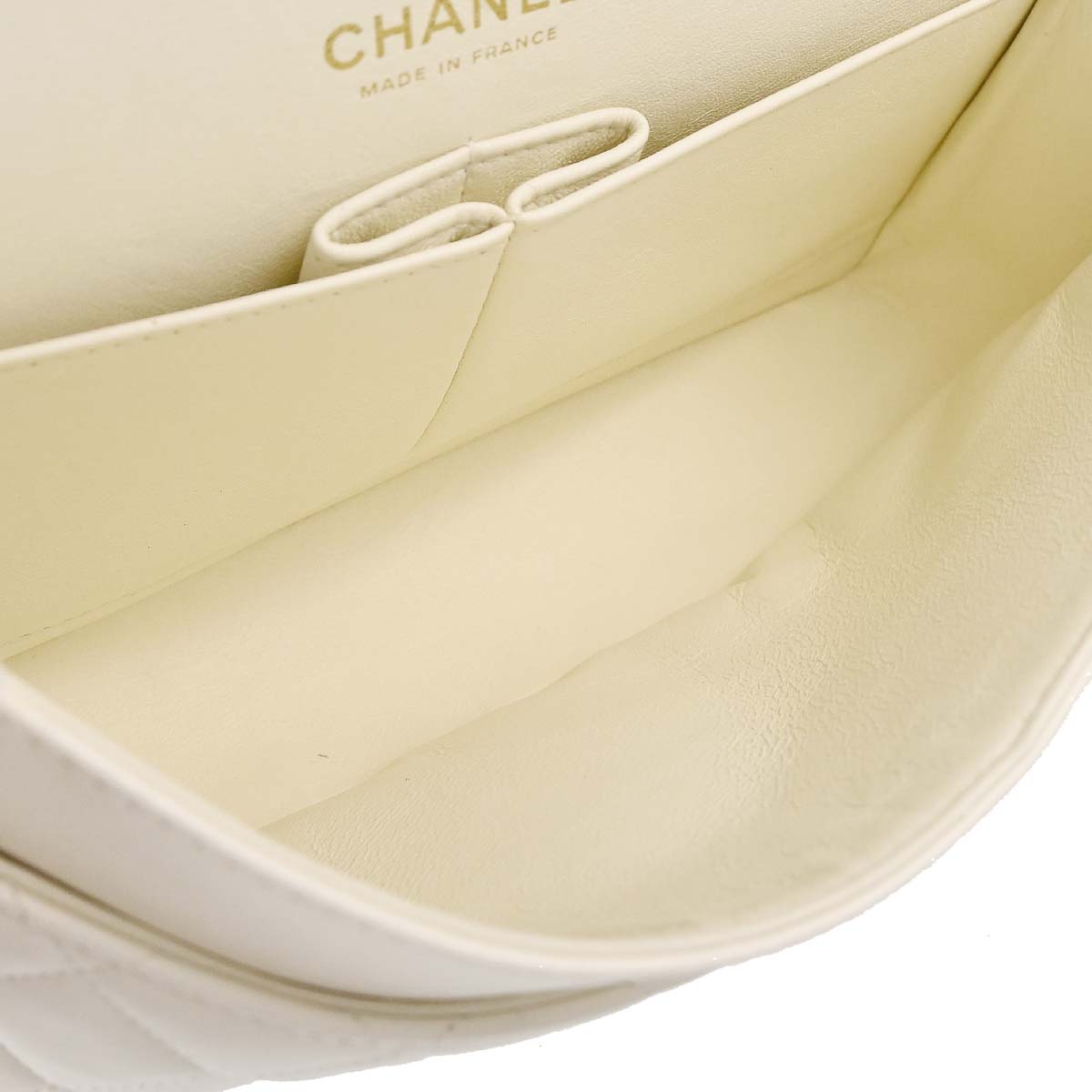 Chanel 2003-2004 Ivory Lambskin Medium Classic Double Flap Shoulder Bag