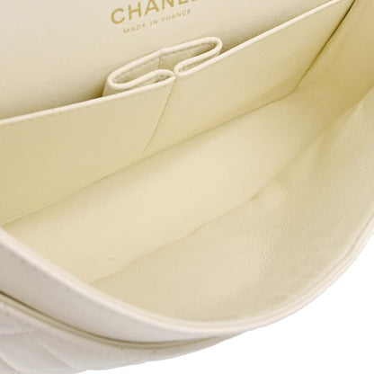 Chanel 2003-2004 Ivory Lambskin Medium Classic Double Flap Shoulder Bag
