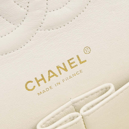 Chanel 2003-2004 Ivory Lambskin Medium Classic Double Flap Shoulder Bag