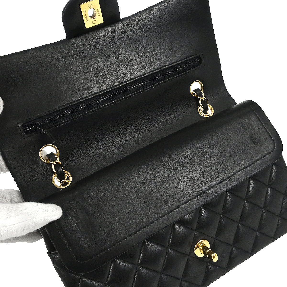 Chanel Black Lambskin Medium Classic Double Flap Shoulder Bag