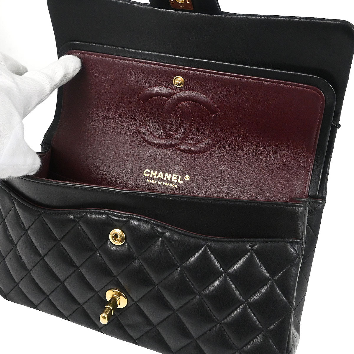 Chanel Black Lambskin Medium Classic Double Flap Shoulder Bag