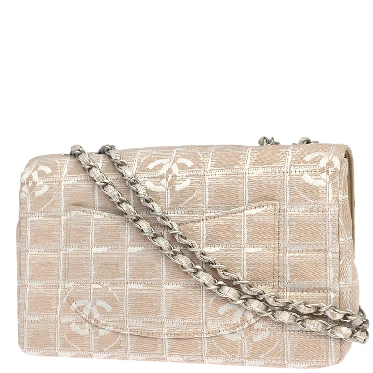 Chanel 2000-2002 Beige Nylon Jacquard Travel Single Flap Shoulder Bag