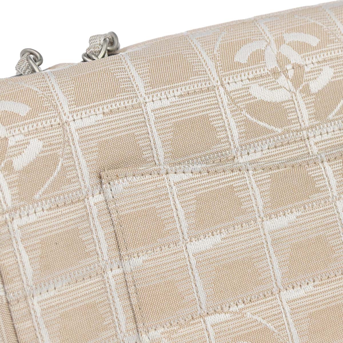Chanel 2000-2002 Beige Nylon Jacquard Travel Single Flap Shoulder Bag