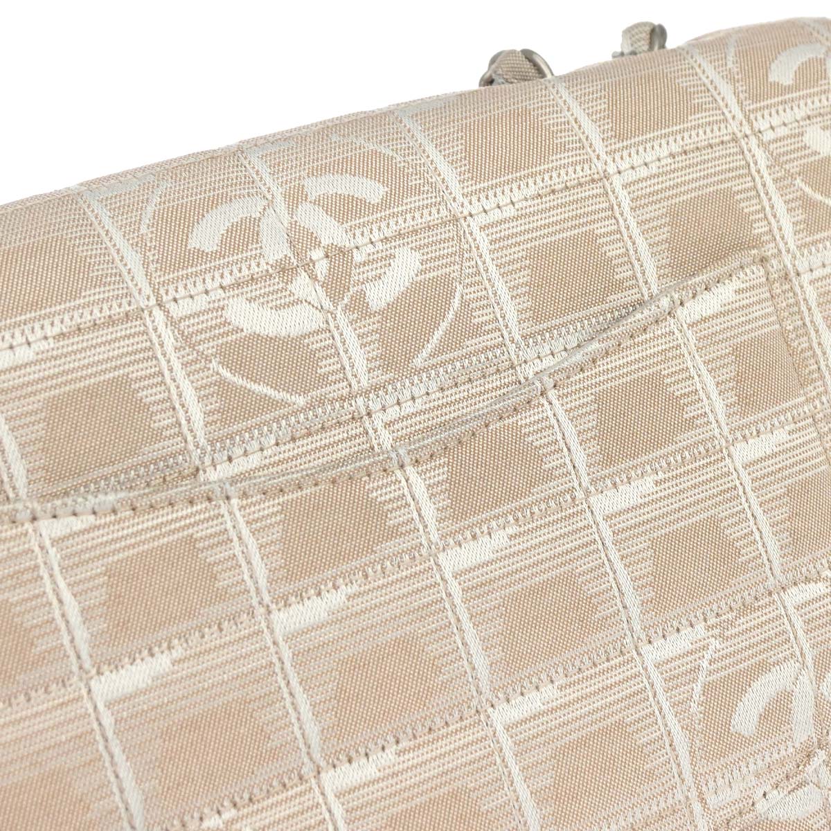 Chanel 2000-2002 Beige Nylon Jacquard Travel Single Flap Shoulder Bag