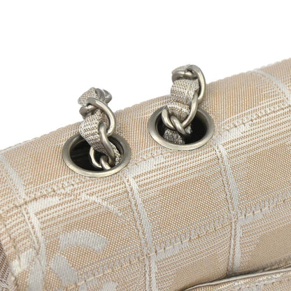 Chanel 2000-2002 Beige Nylon Jacquard Travel Single Flap Shoulder Bag