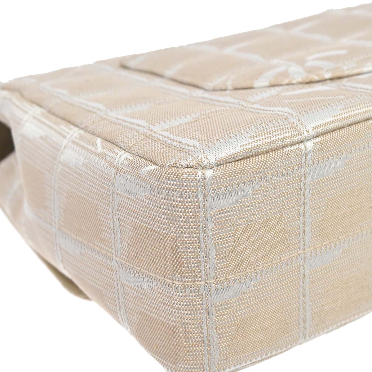 Chanel 2000-2002 Beige Nylon Jacquard Travel Single Flap Shoulder Bag